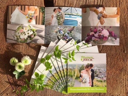 Fotocollage und Broschüre "Blumenhandwerk für eure Hochzeit" von Blumen Heck